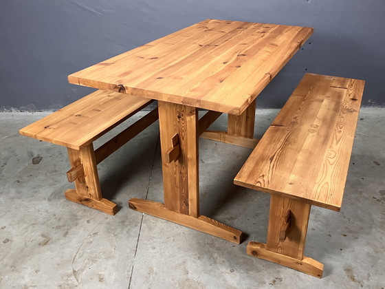 Image 1 of Dining table 2 benches pine Scandinavian Swedish