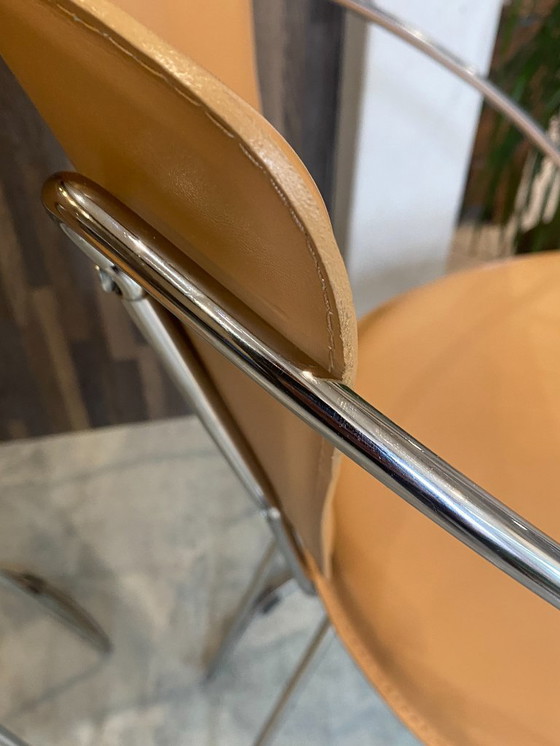 Image 1 of Set di 4 poltrone Linda di Arrben, pelle color cammello, struttura in acciaio cromato, vintage anni '80