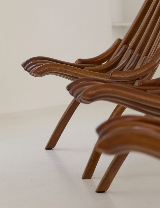 Image 1 of Vintage handcrafted folding chair in solid Iroko wood, circa 1970