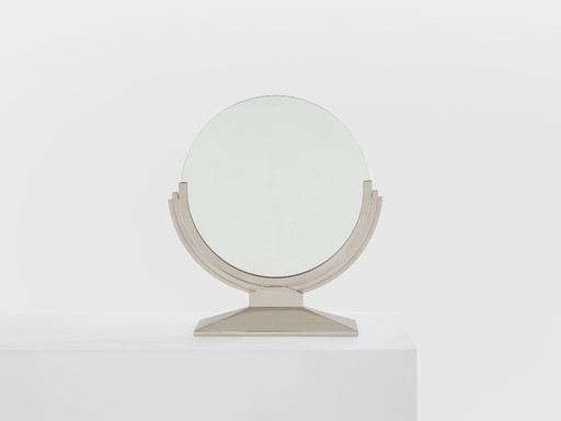 Maison Dominique Art Deco nickel plate metal vanity mirror 1930s