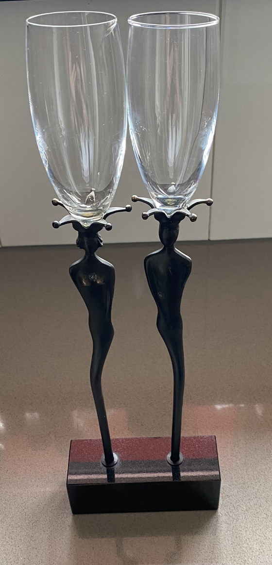 Image 1 of 2x champagneflutes op bronzen steel. Arti Hove
