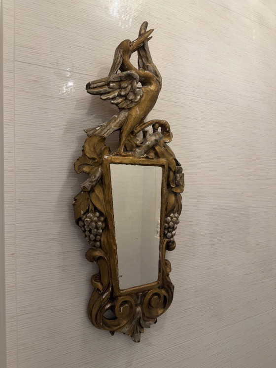 Image 1 of Italiano barok wandspiegel met handgesneden vogel – Florence stijl