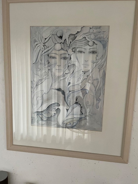 Dibujo Hecho a Mano Firmado con Marco – Pinturas y dibujos, Otro (photo 3 of 5)