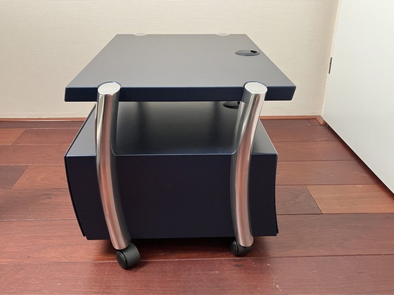 Image 1 of Leolux Designer TV Stand / Audio Cabinet – Blue with Polished Aluminium Frame