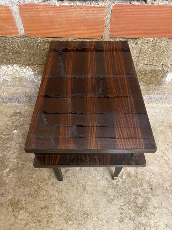 Image 1 of Chevet Ancien Table Nuit Tiroir Bois de Macassar Milieu XXeme Vintage #D369
