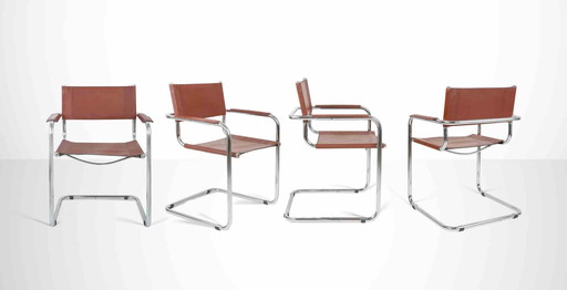 Mart Stam, Set van 4 vintage S34 cognac stoelen 1960-1970