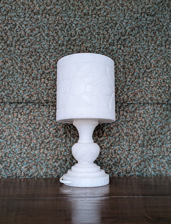 Vintage alabaster table lamp, 27 cm high, from 1 piece – Lighting, Stone (photo 4 of 7)