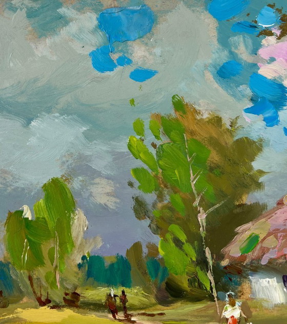 Image 1 of Original Oil Painting Summer Village Landscape Memories near the house