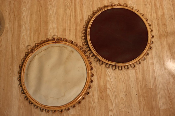 Image 1 of Paire de miroir rotin rond par Franco Albini Italie 1950