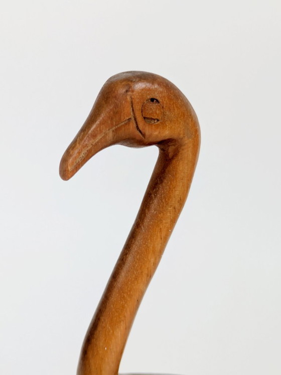 Image 1 of Midcentury Teak Wood Crane Sculpture, Hand Carved Bird, Scandinavian Modern Decor