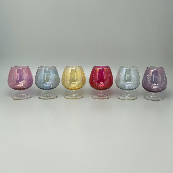 Image 1 of 1960s Astonishing Set of Six Glasses by Napoleon in Crystal, Made in Italy