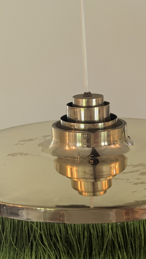 Image 1 of Lampada a sospensione Hans-Agne Jakobsson T-603 in ottone con frange verdi