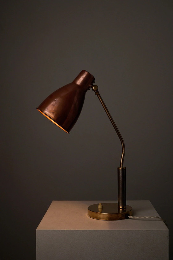 Lampe de bureau Mid-Century Modern en cuivre et laiton, Europe, années 1950, Mid Century Modern (photo 3 sur 11)