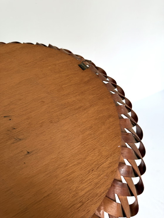 Image 1 of Vintage gevlochten teakhouten wandspiegel ‘60