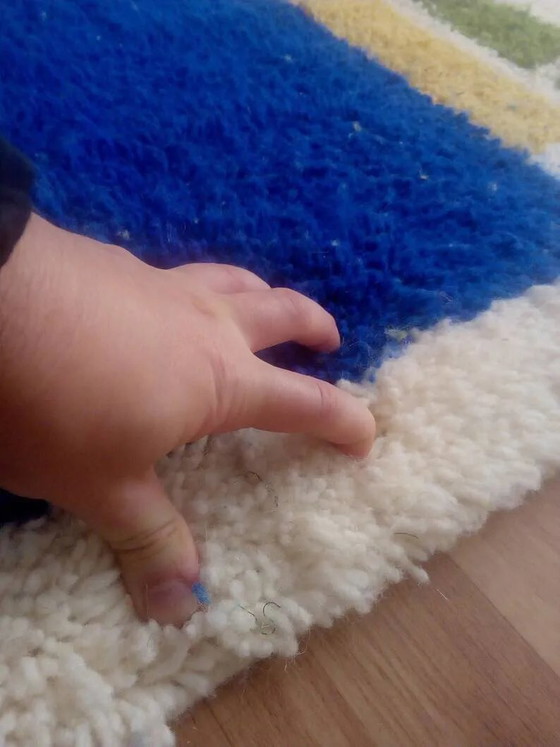 Tappeto berbero tessuto - motivo blu e giallo - tappeto marocchino fatto a mano - 300x210 cm – Tappeti, Wool (photo 6 of 8)