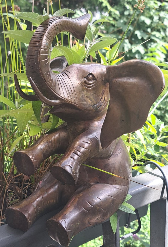 Vintage beeld van een olifant in brons – Beeldhouwkunst, Bronze (photo 3 of 7)