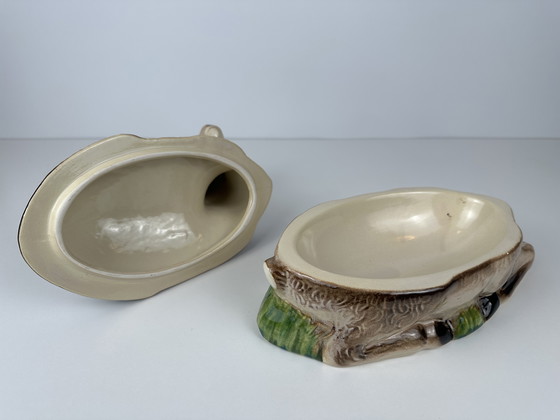 Image 1 of Vintage majolica terrine with lid - Michel Caugant
