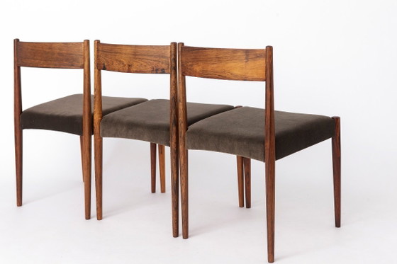 Image 1 of Set of 3 Vintage Rosewood Dining Chairs, 1960s Mid Century Modern Chairs, Restored Wooden Chairs, Upholstered Seats