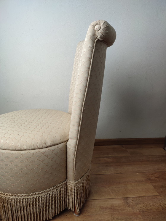 Image 1 of Boudoir stoel stoeltje cocktail creme franjes + opbergruimte naaikist