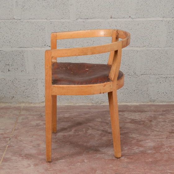 Art Deco Bucket Armchair – Leather, Wood (photo 4 of 11)