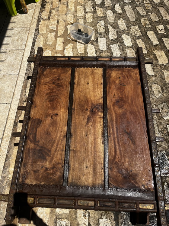 Image 1 of Tavolo Da Carro Indiano in Legno Massiccio e Ferro Battuto 