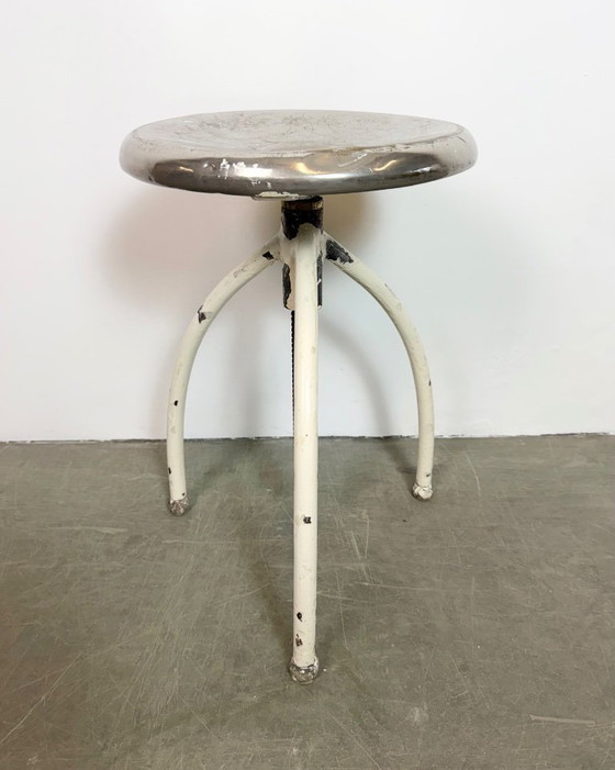 Image 1 of White Industrial Iron Stool, 1960s