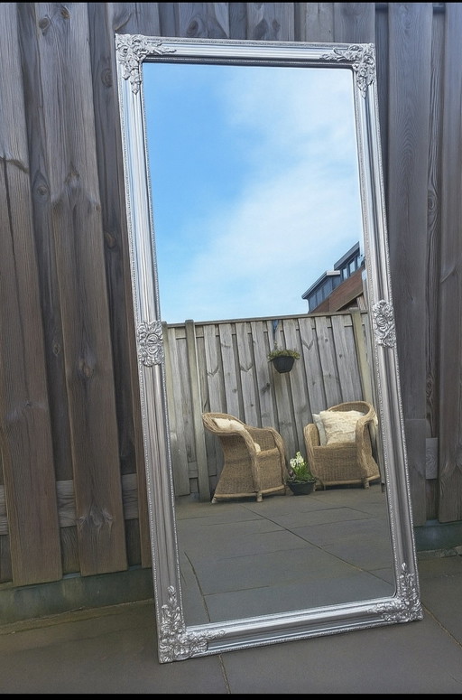 Large silver antique-look mirror