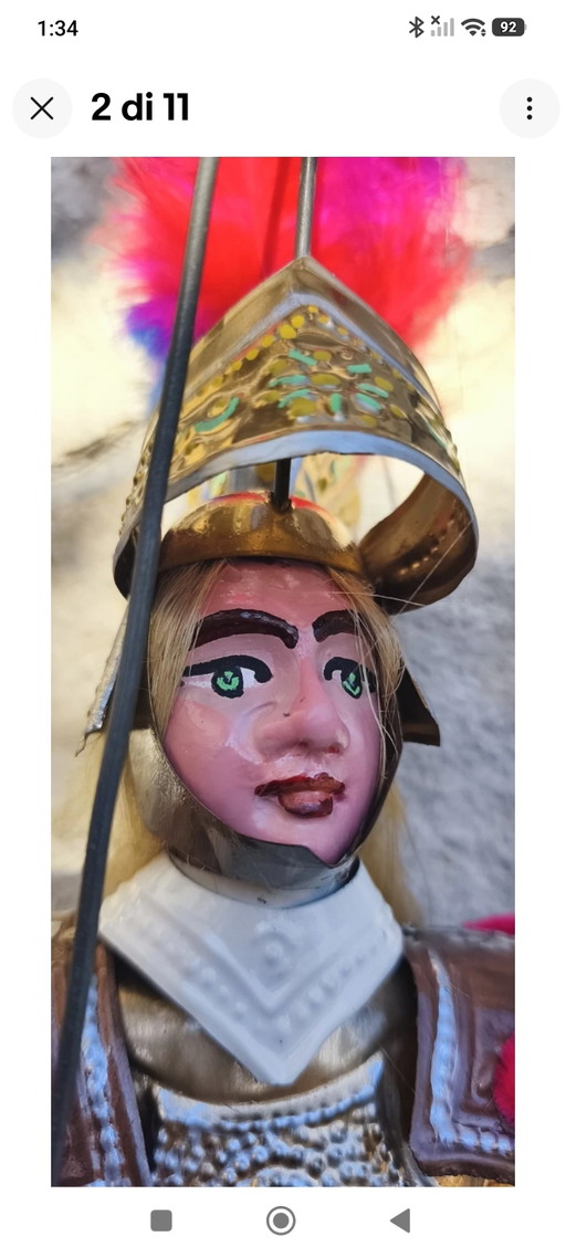 Marioneta vintage de Angélica, 50 cm, armadura de latón, para ceremonia de honor. – decoratieve objecten, Metal, Textile