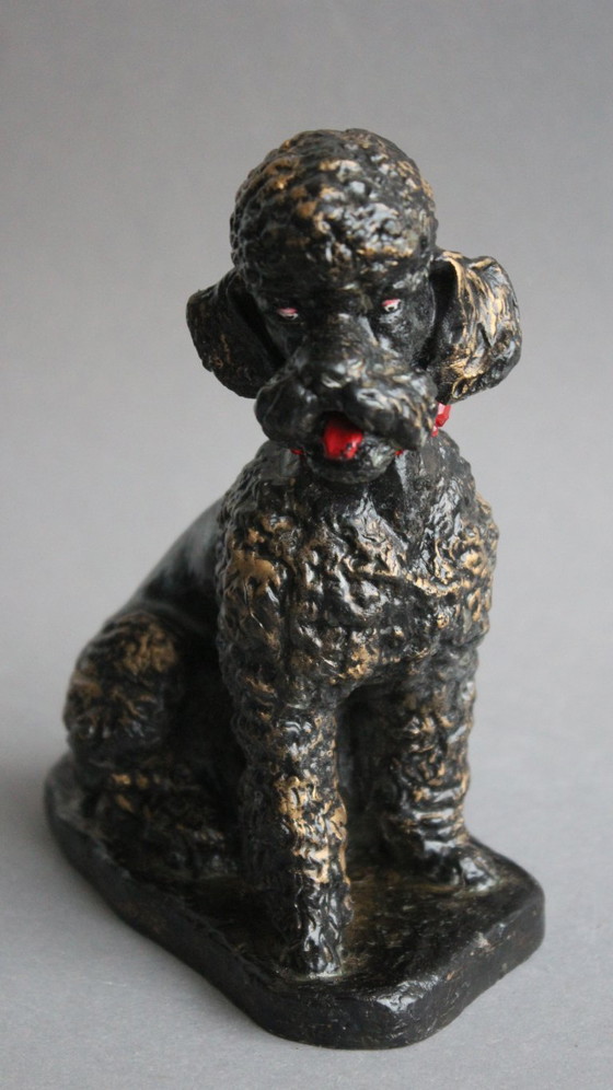 Image 1 of Vintage large poodle figurine made of wax, Lower Bavarian wax chamber, black and gold