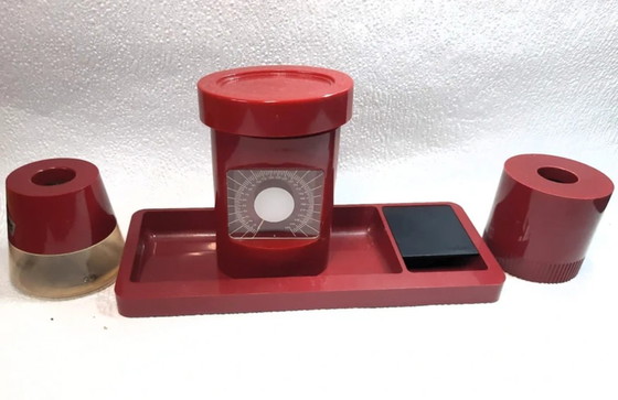 Image 1 of (W004) Set per l'elaborazione della posta da ufficio ARLAC vintage - Design retrò rosso bordeaux degli anni '70/'80