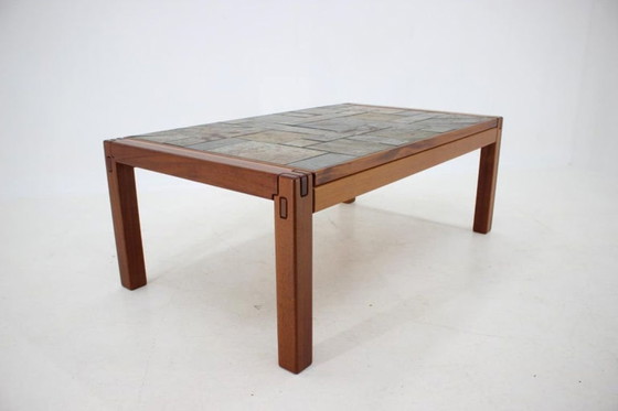 Image 1 of 1970s Danish Modern Coffee Table in Solid Teak with Inset Slate Tile Top
