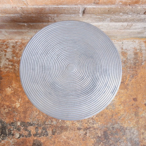 Image 1 of Vintage stool/side table made of cast metal, hourglass shape, chrome trend