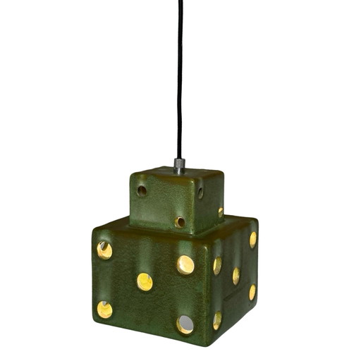 Vintage 70's Hanglamp - Keramiek - In de vorm van een dobbelsteen - Inclusief kap