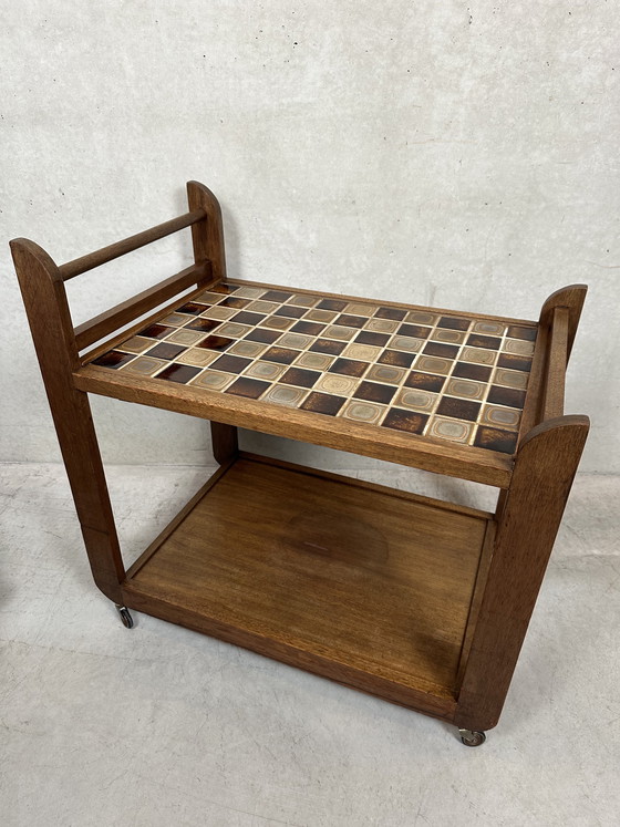 Image 1 of Carrello di servizio Art Déco in rovere e ceramica