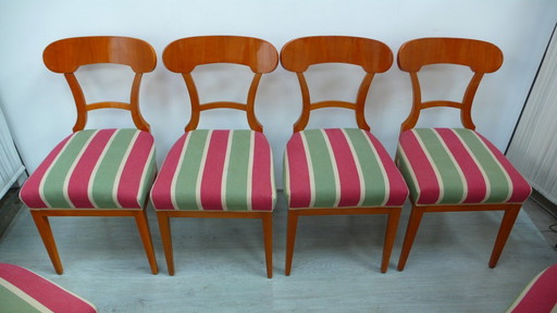 6 Biedermeier kersenhouten eetkamerstoelen met aantrekkelijke bekleding uit 80s