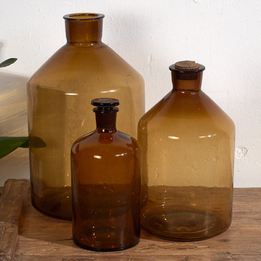 Botellas de farmacia antiguas (c.1920). Juego de 3 piezas #32