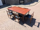Rara sala da pranzo "Longette" dal design danese di Hans Olsen per Frem Røjle - 6 sedie impilabili
