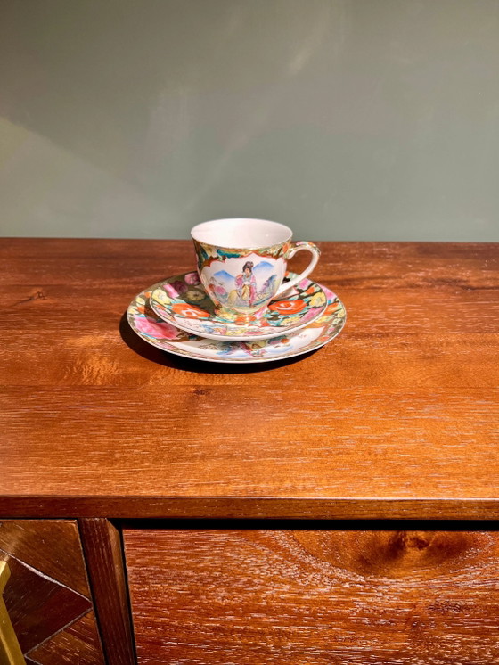 Tazze da tè/caffè giapponesi vintage con piattino e piatto, 2 set, dipinte a mano e decorate in oro, anni (photo 3 of 7)