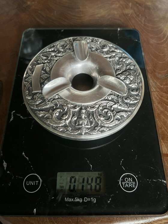 Handcrafted Siamese silver ashtray, 925 sterling silver, 147g – Garuda & Temple Angel – Table accessories (photo 7 of 7)