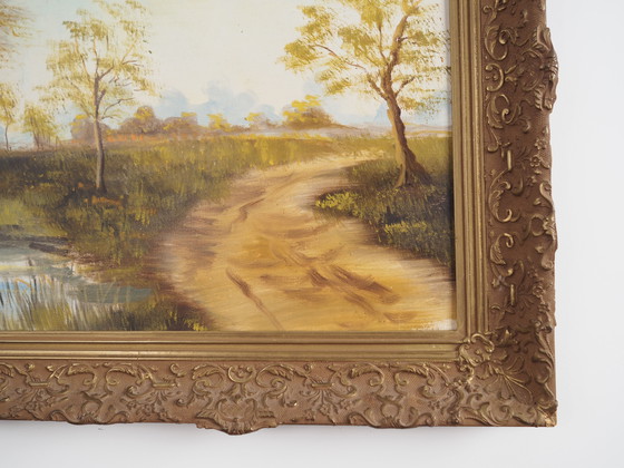 Image 1 of Peinture "The Road by the Pond", design scandinave, années 1970