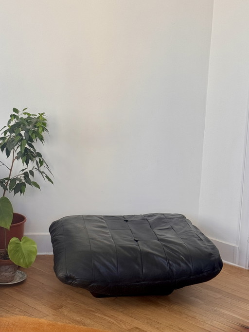 Vintage Ligne Roset Marsala Ottoman / Pouf - Black Leather