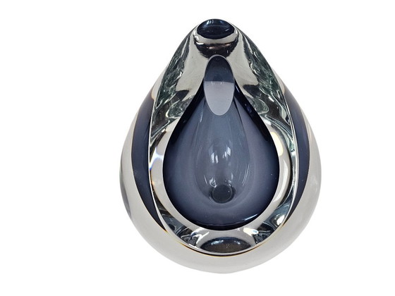 Image 1 of Robert Deeble - verre - Amérique - signé - verre transparent - bleu - années 1980