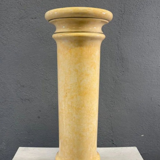 Image 1 of Colonna con piedistallo in ceramica smaltata vintage, supporto espositivo effetto onice marmorizzato e marmo, XX secolo.