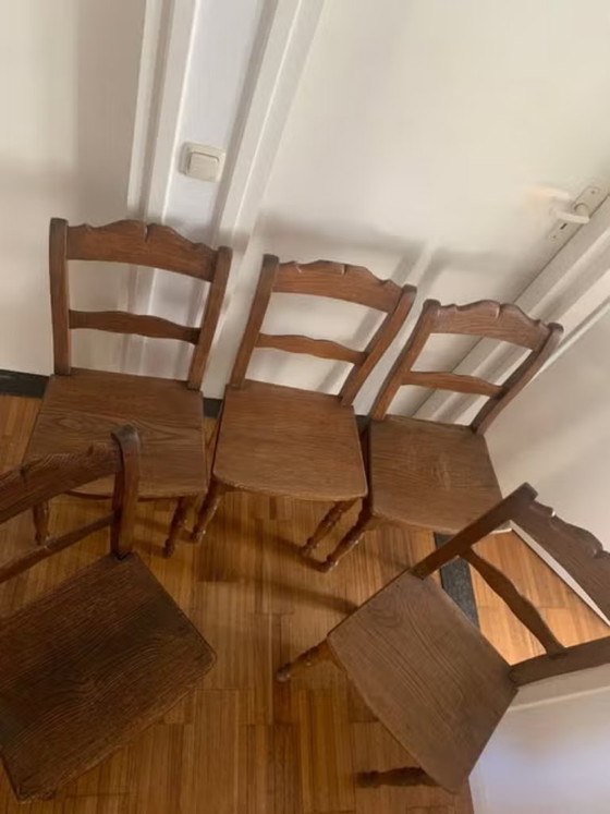 Image 1 of 5 Eiken Houten Stoeltjes Met Ronde Pootjes