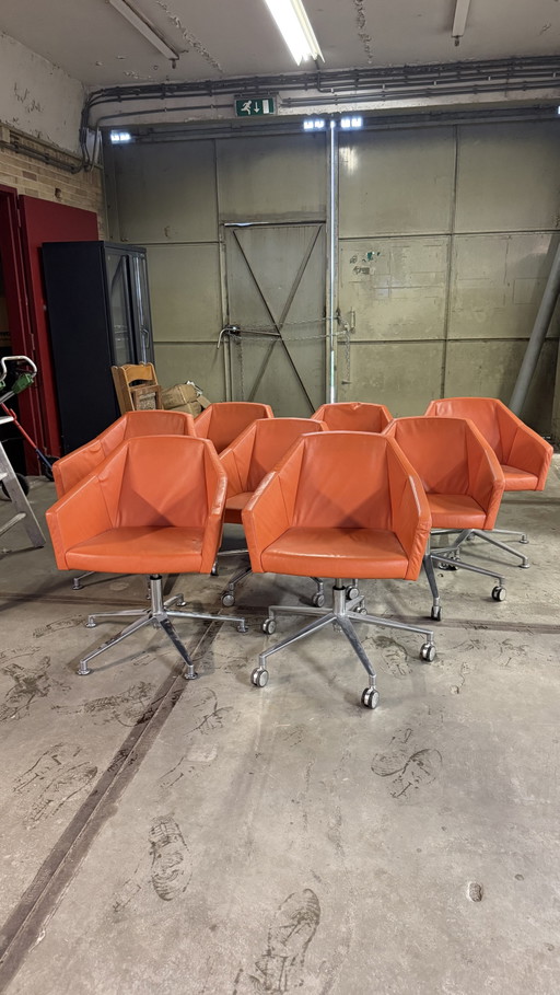 7x Casala Parker designstoelen | Oranje leer