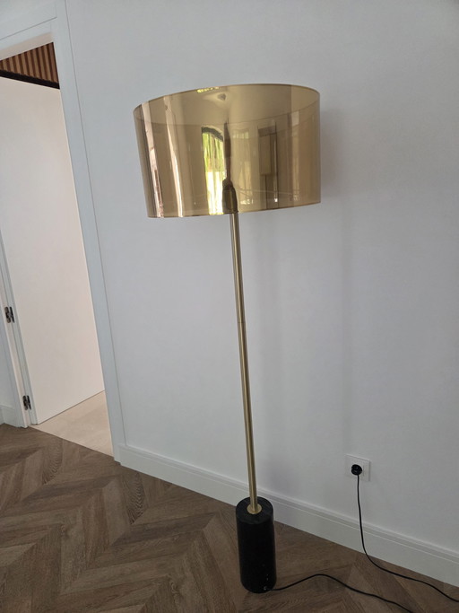 Elegant Modern Floor Lamp with Marble Base & Gold Shade