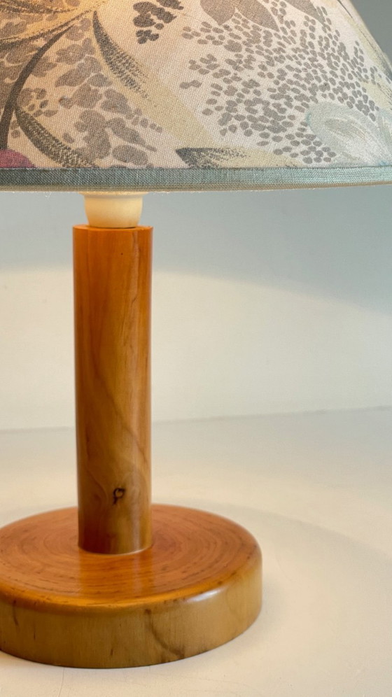 Image 1 of Vintage Pine Lamp with Floral Shade