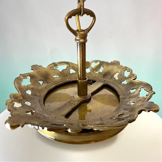 Image 1 of Portuguese regency-inspired frosted glass pendant with ornate brass crown