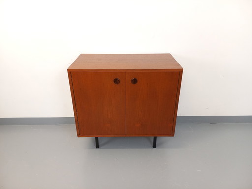 Vintage Scandinavian modernist storage unit in teak and black metal from the 60s