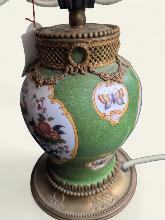 Image 1 of Rare lampe de table vintage Mid Century | Porcelaine & Abat-jour en tissu | Lampe de chevet rétro des années 50/60